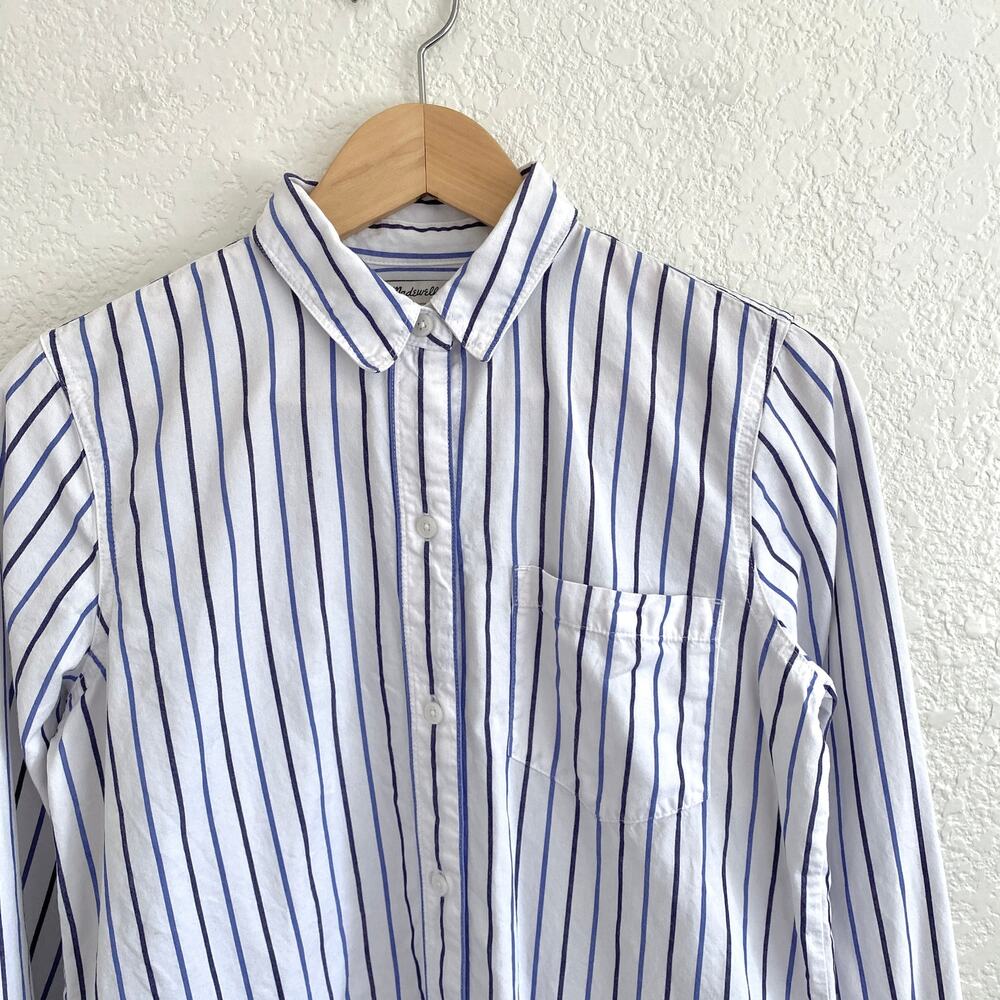 Madewell Classic Ex-Boyfriend Shirt Blue & White Mixed Stripe Button Down Small - Picture 2 of 8